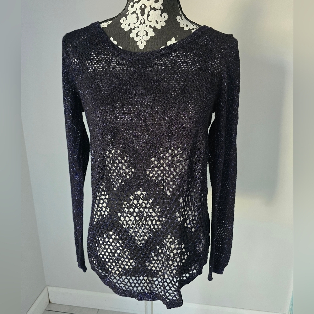 Rock & Republic Crochet Metallic Blue Sweater Women’s Small Size M